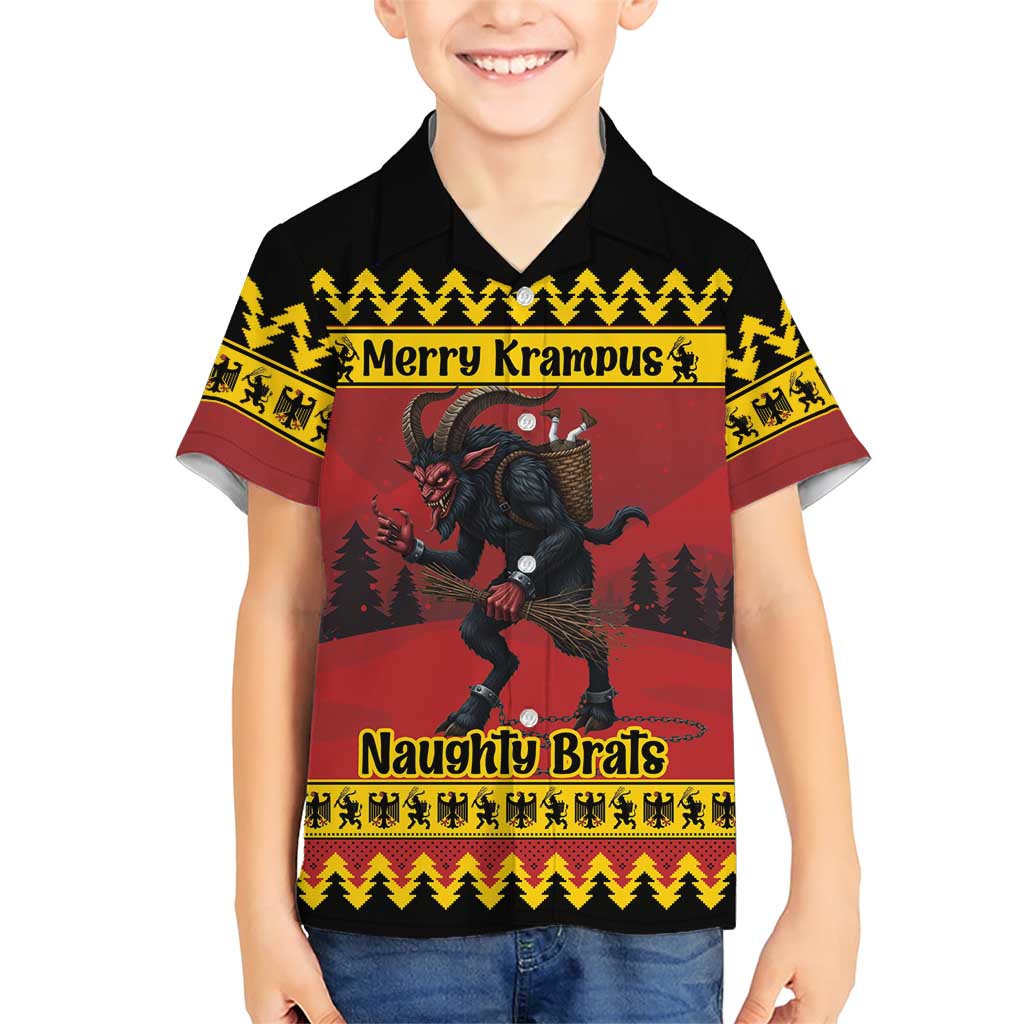 Merry Krampus Germany Family Matching Short Sleeve Bodycon Dress and Hawaiian Shirt Frohe Weihnachten - Wonder Print Shop