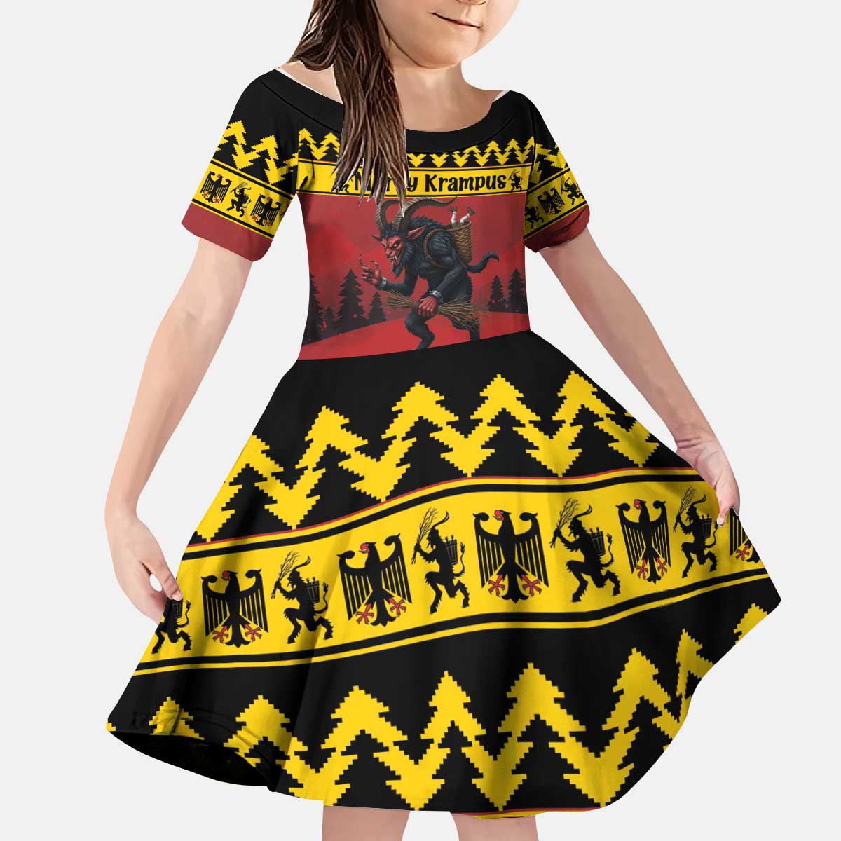 Merry Krampus Germany Kid Short Sleeve Dress Frohe Weihnachten - Wonder Print Shop