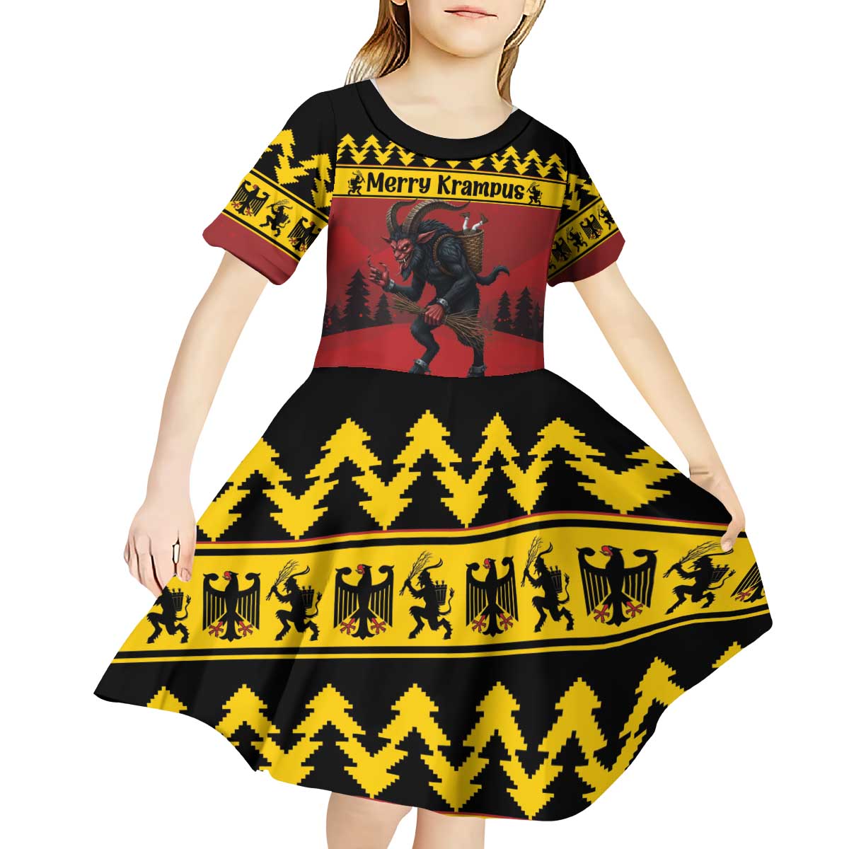 Merry Krampus Germany Kid Short Sleeve Dress Frohe Weihnachten - Wonder Print Shop