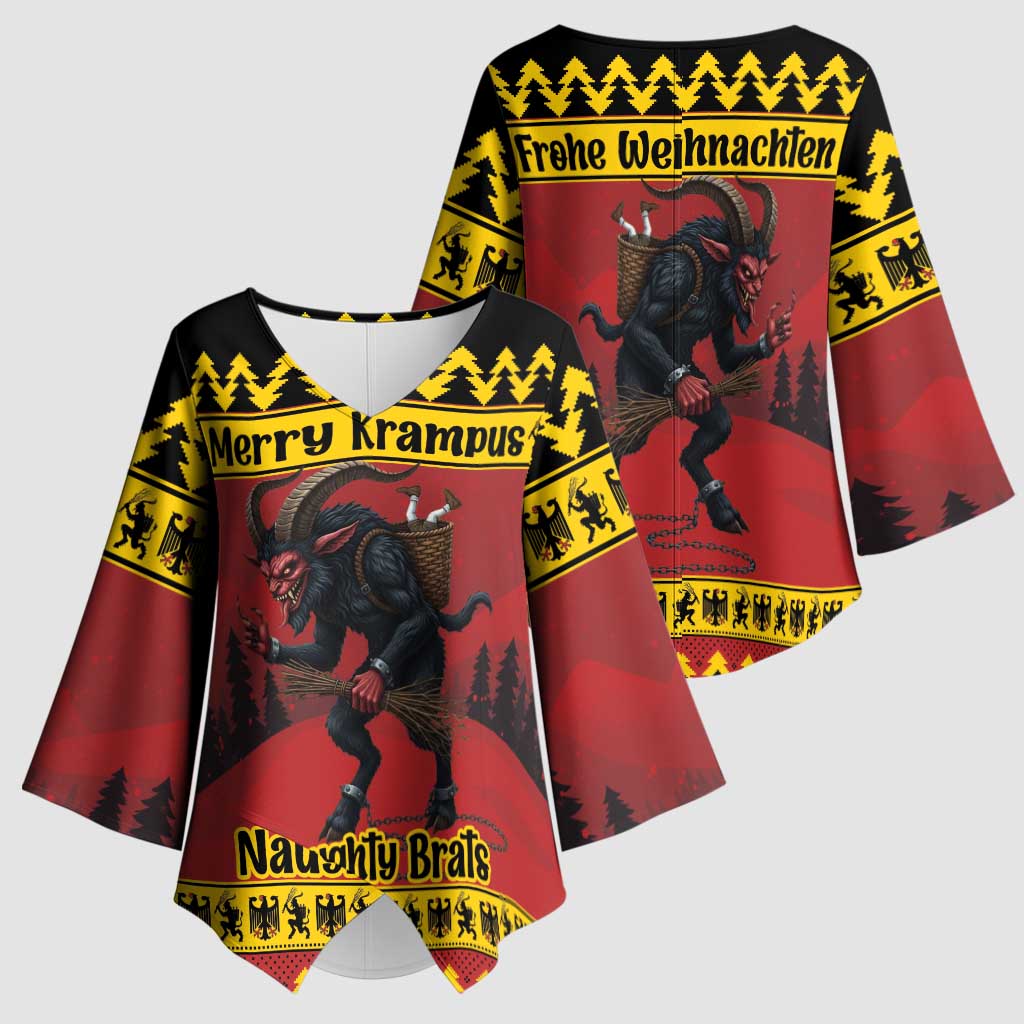 Merry Krampus Germany Kimono Sleeve Blouse Frohe Weihnachten - Wonder Print Shop