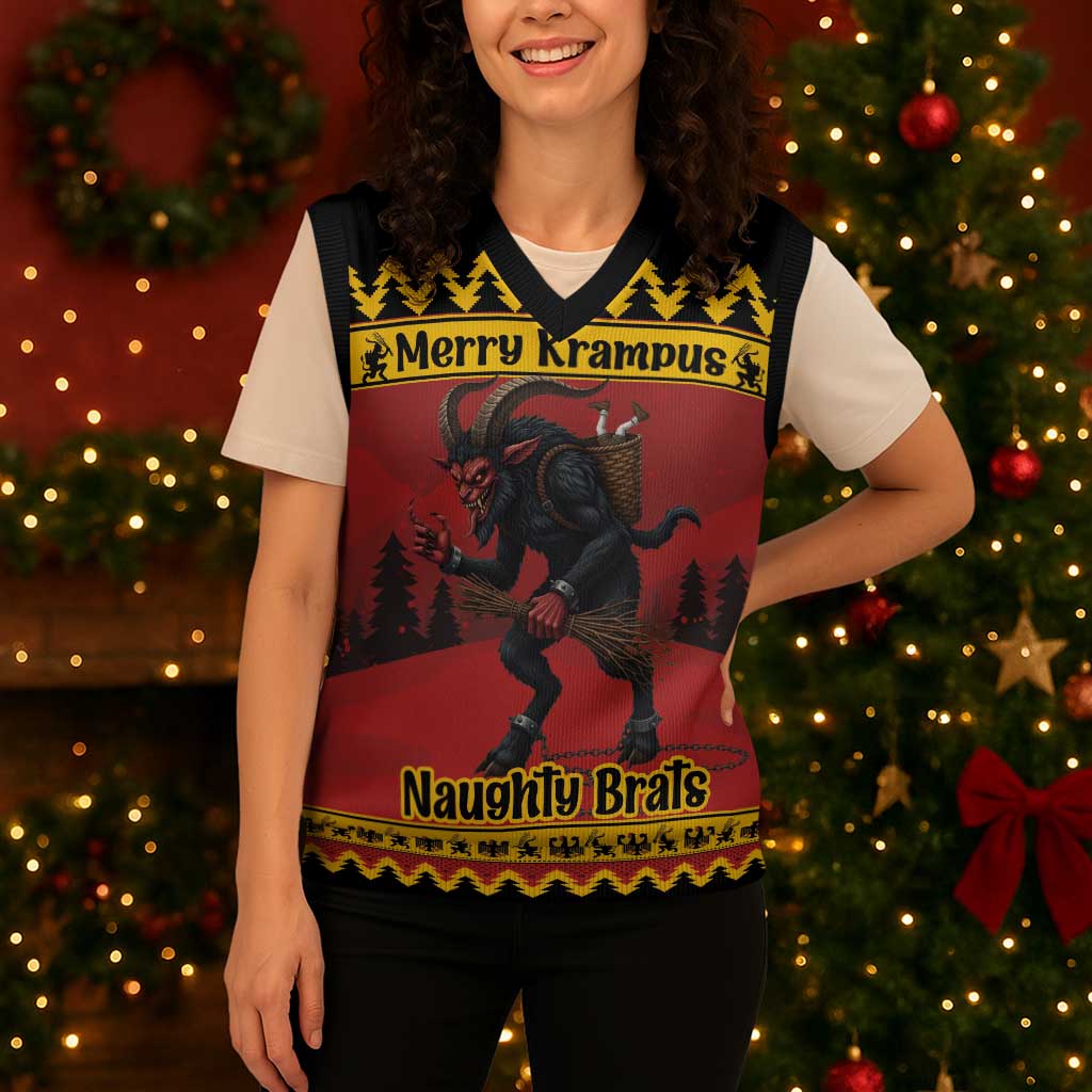 Merry Krampus Germany Christmas Knitted V-Neck Vest Frohe Weihnachten - Wonder Print Shop
