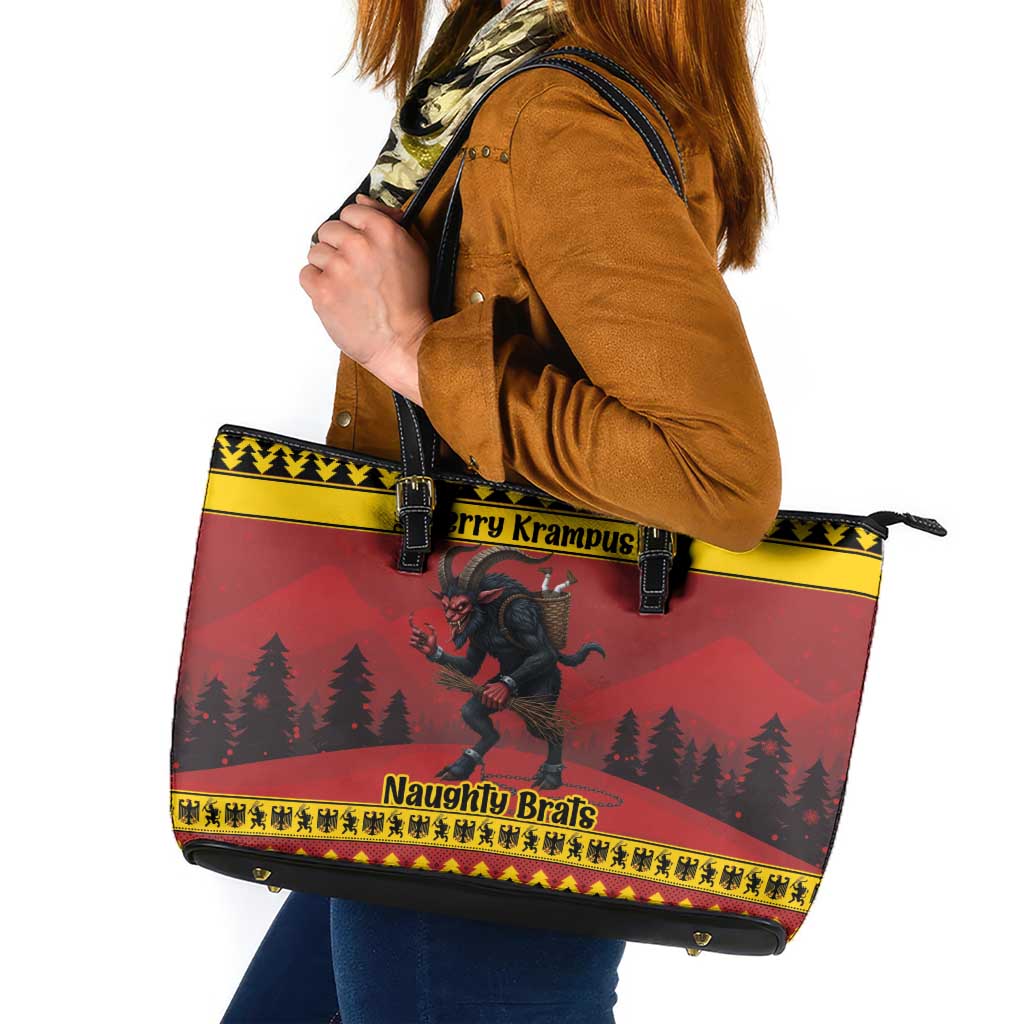 Merry Krampus Germany Leather Tote Bag Frohe Weihnachten - Wonder Print Shop