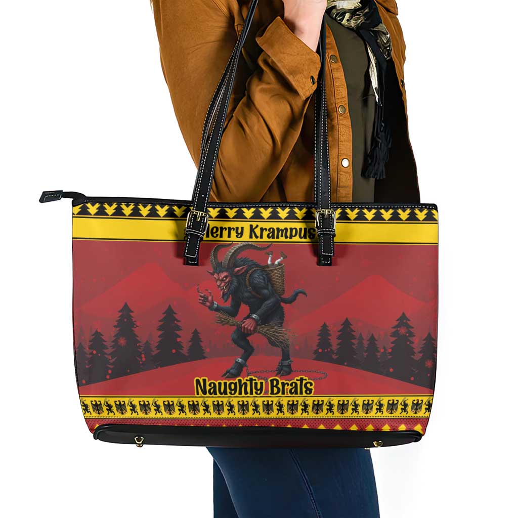 Merry Krampus Germany Leather Tote Bag Frohe Weihnachten - Wonder Print Shop