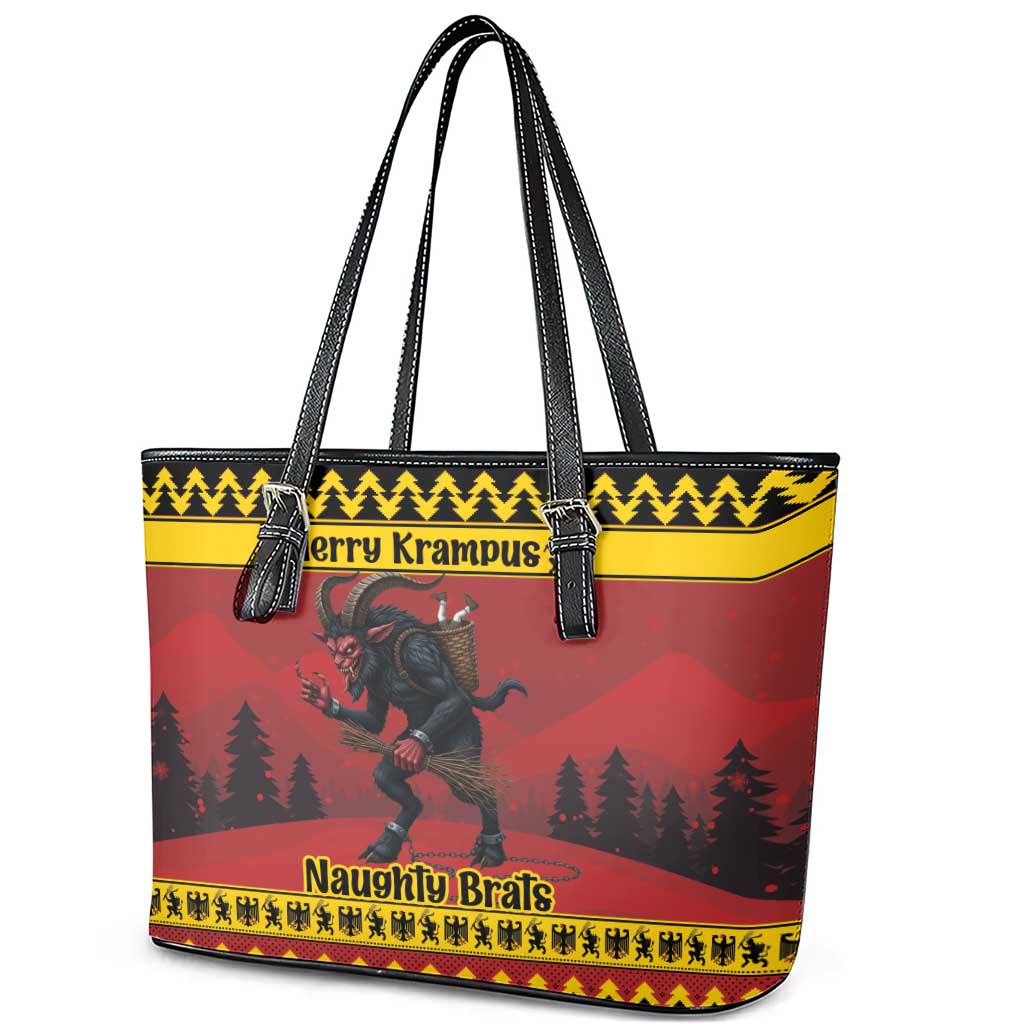 Merry Krampus Germany Leather Tote Bag Frohe Weihnachten - Wonder Print Shop