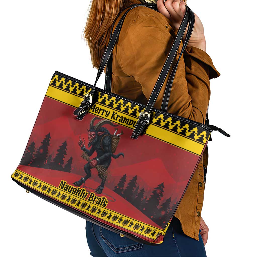 Merry Krampus Germany Leather Tote Bag Frohe Weihnachten - Wonder Print Shop