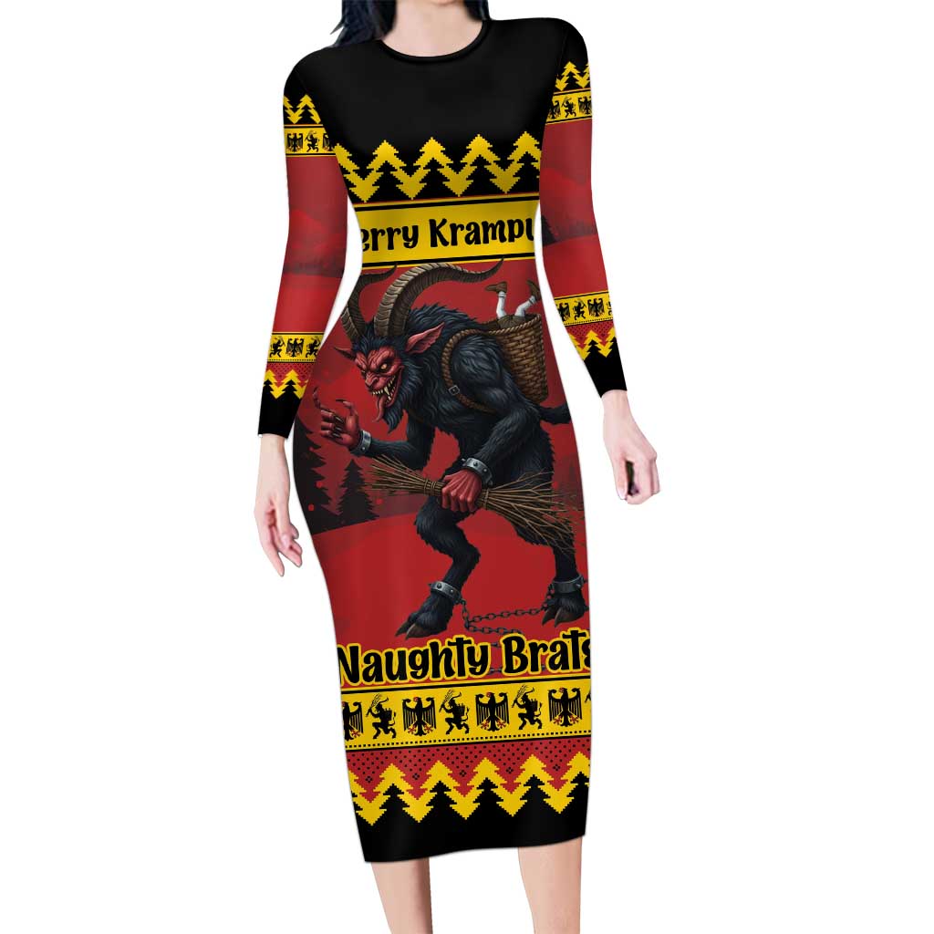 Merry Krampus Germany Long Sleeve Bodycon Dress Frohe Weihnachten - Wonder Print Shop