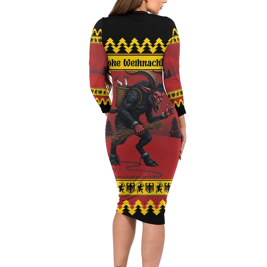 Merry Krampus Germany Long Sleeve Bodycon Dress Frohe Weihnachten - Wonder Print Shop