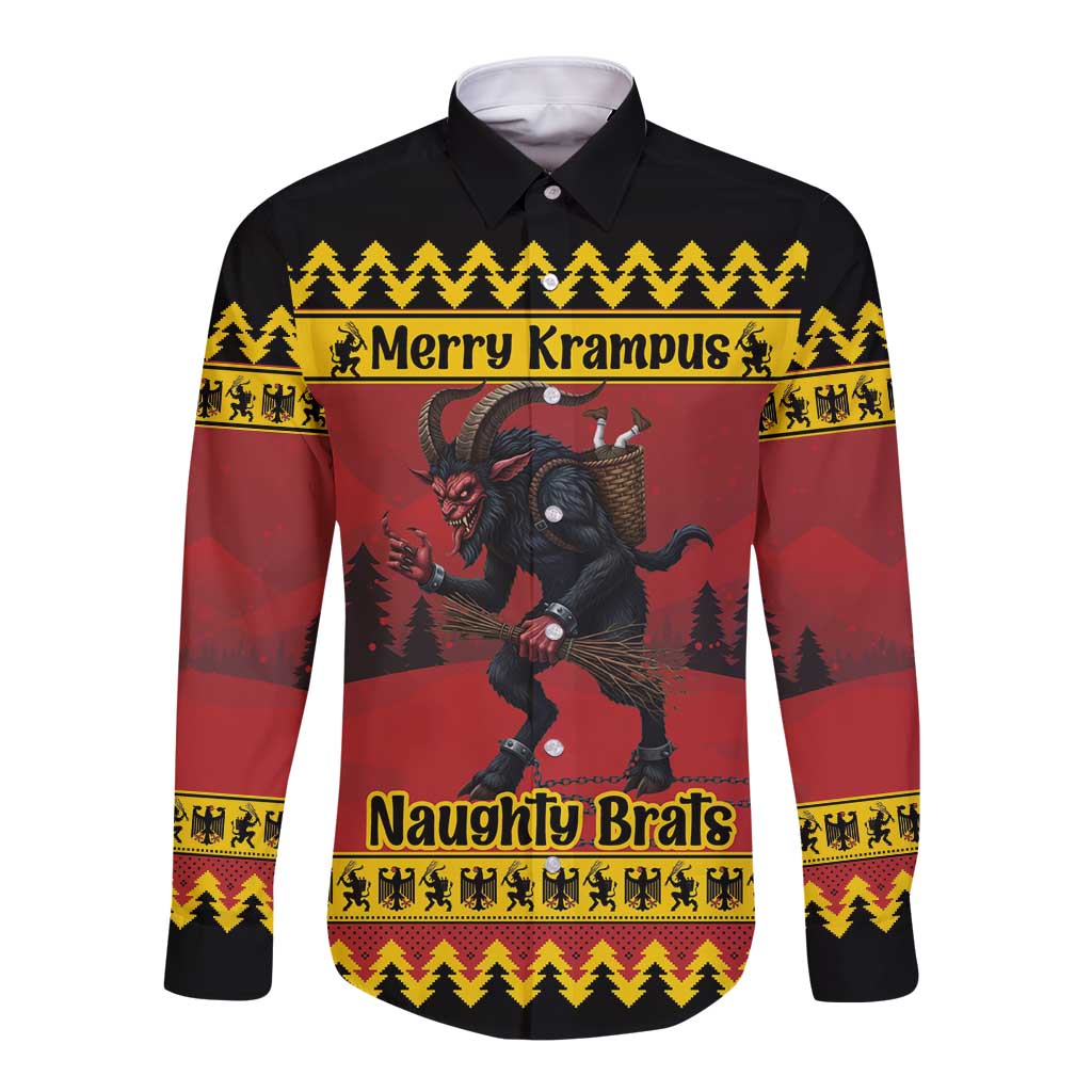 Merry Krampus Germany Long Sleeve Button Shirt Frohe Weihnachten - Wonder Print Shop