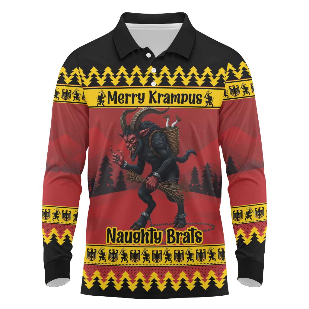 Merry Krampus Germany Long Sleeve Polo Shirt Frohe Weihnachten - Wonder Print Shop