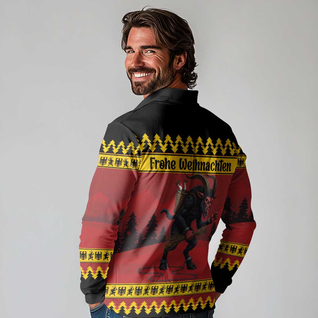 Merry Krampus Germany Long Sleeve Polo Shirt Frohe Weihnachten - Wonder Print Shop