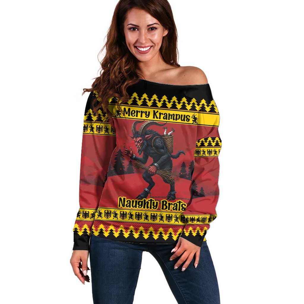 Merry Krampus Germany Off Shoulder Sweater Frohe Weihnachten - Wonder Print Shop
