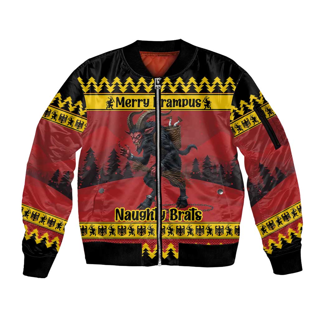 Merry Krampus Germany Sleeve Zip Bomber Jacket Frohe Weihnachten - Wonder Print Shop