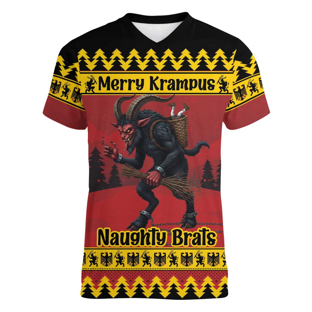 Merry Krampus Germany Women V-Neck T-Shirt Frohe Weihnachten - Wonder Print Shop