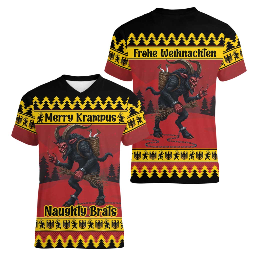 Merry Krampus Germany Women V-Neck T-Shirt Frohe Weihnachten - Wonder Print Shop