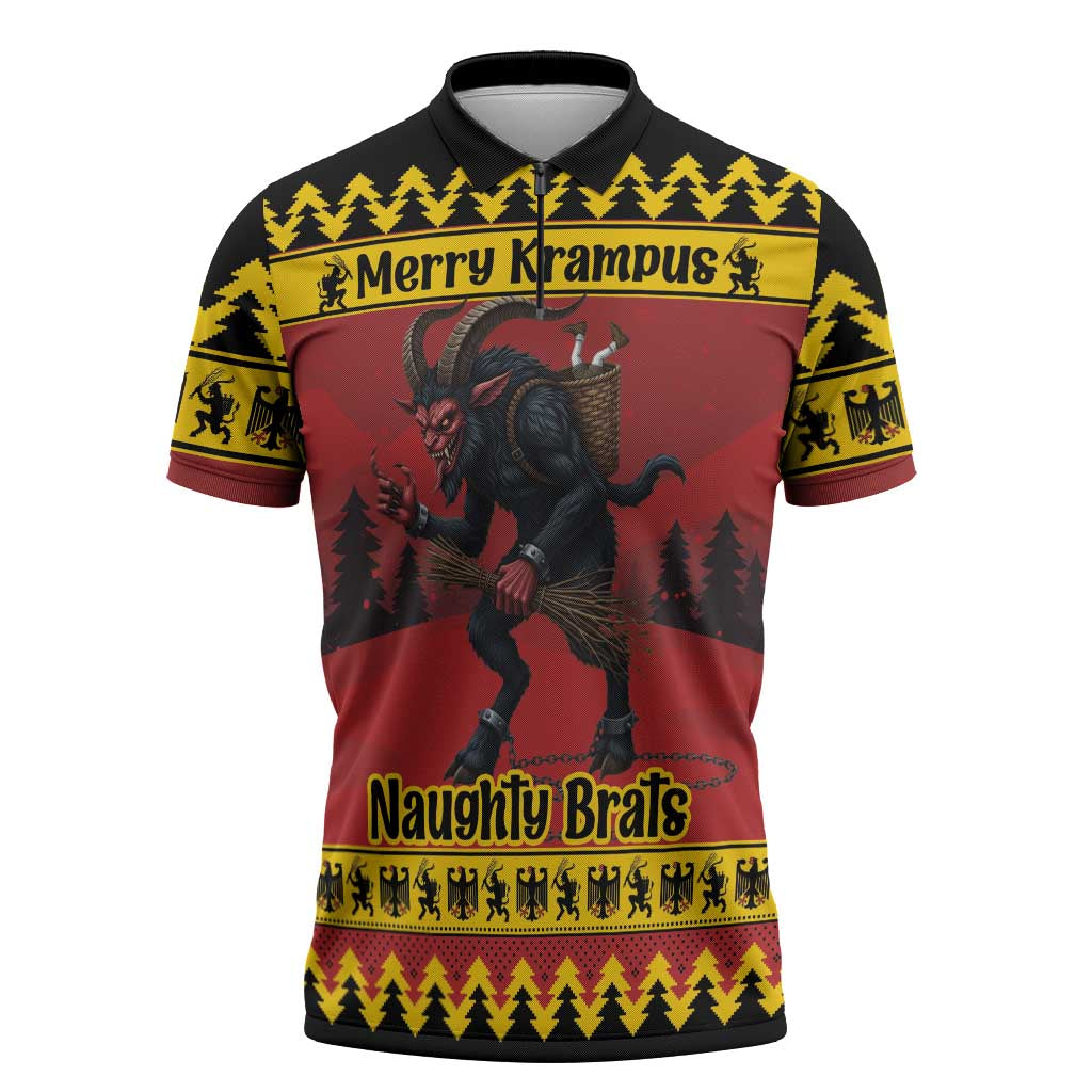 Merry Krampus Germany Zipper Polo Shirt Frohe Weihnachten - Wonder Print Shop