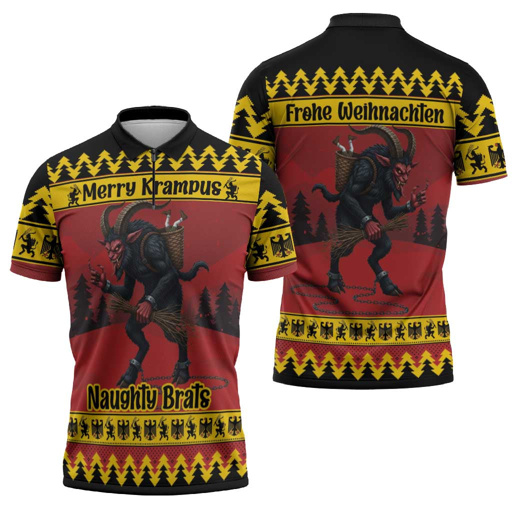 Merry Krampus Germany Zipper Polo Shirt Frohe Weihnachten - Wonder Print Shop