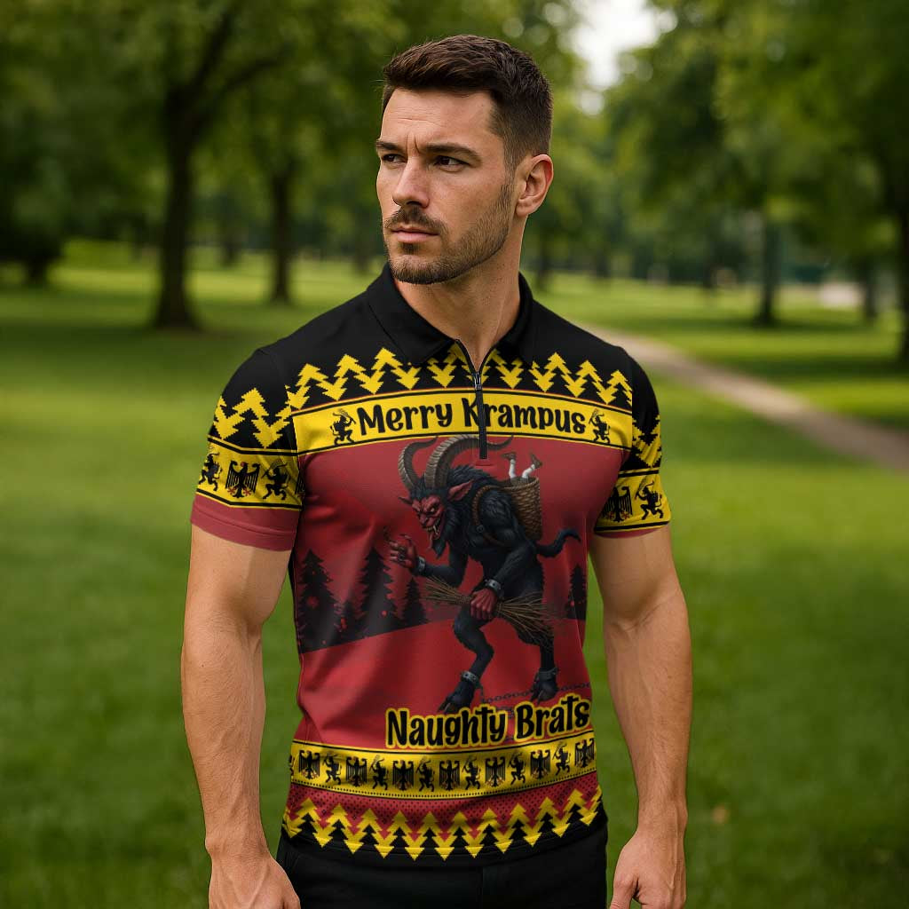 Merry Krampus Germany Zipper Polo Shirt Frohe Weihnachten - Wonder Print Shop