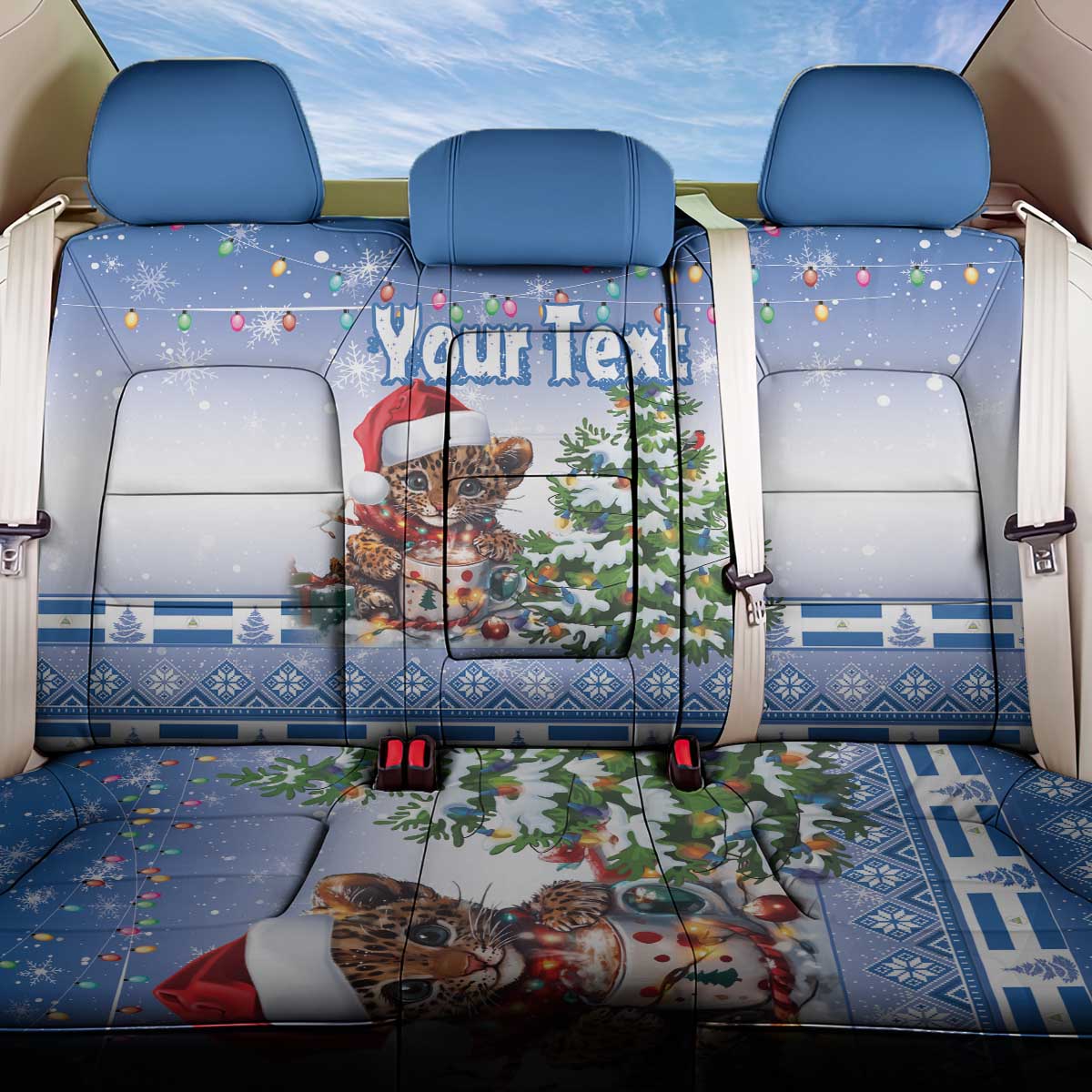 Personalized Nicaragua Christmas Back Car Seat Cover Panthera Onca Cute With Christmas Tree - Wonder Print Shop