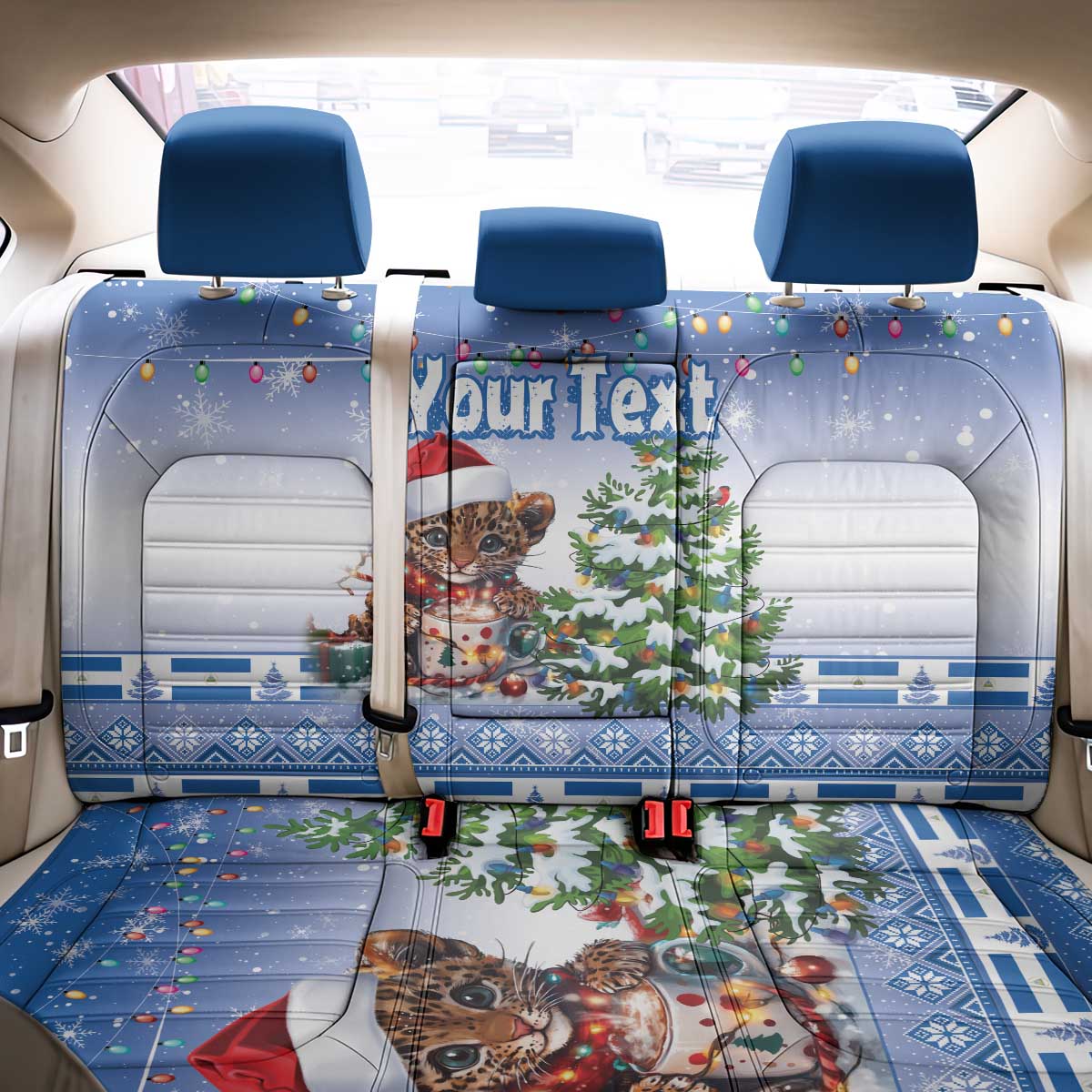Personalized Nicaragua Christmas Back Car Seat Cover Panthera Onca Cute With Christmas Tree - Wonder Print Shop