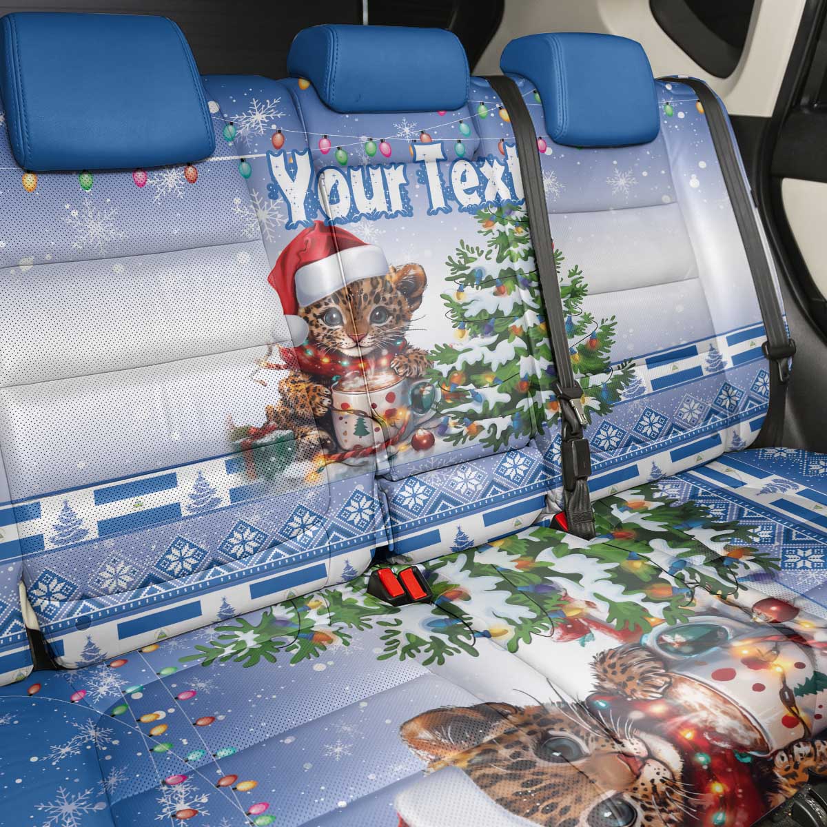Personalized Nicaragua Christmas Back Car Seat Cover Panthera Onca Cute With Christmas Tree - Wonder Print Shop