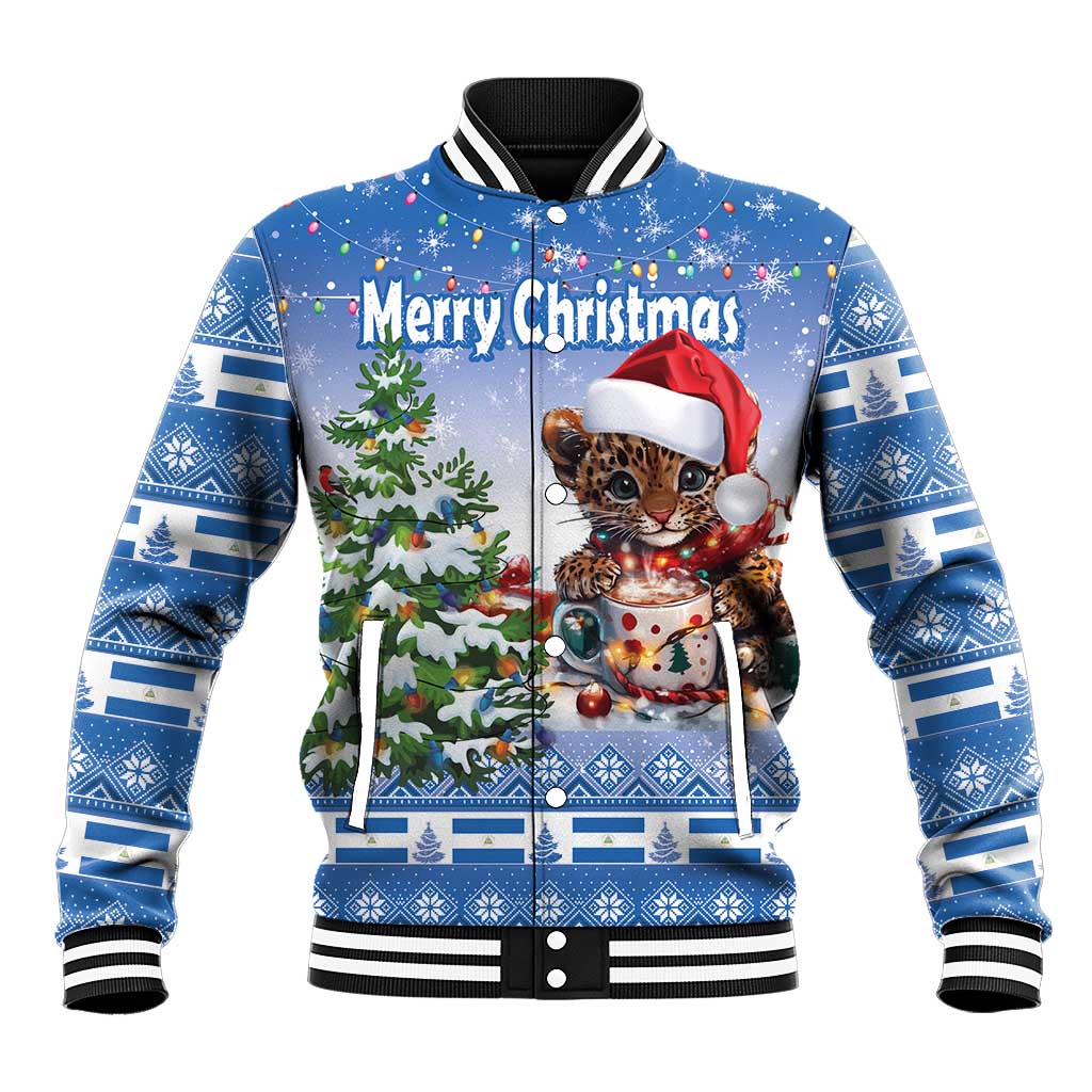 Personalized Nicaragua Christmas Baseball Jacket Panthera Onca Cute With Christmas Tree - Wonder Print Shop