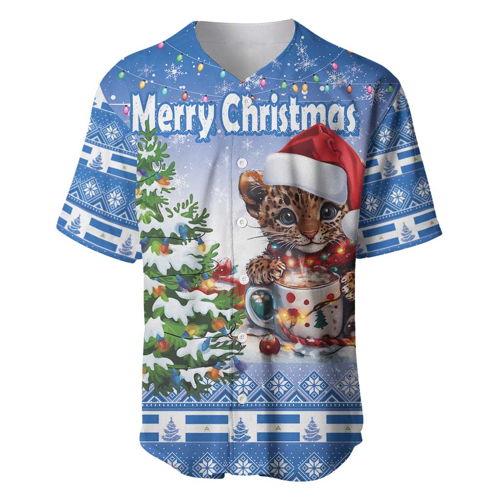 Personalized Nicaragua Christmas Baseball Jersey Panthera Onca Cute With Christmas Tree - Wonder Print Shop