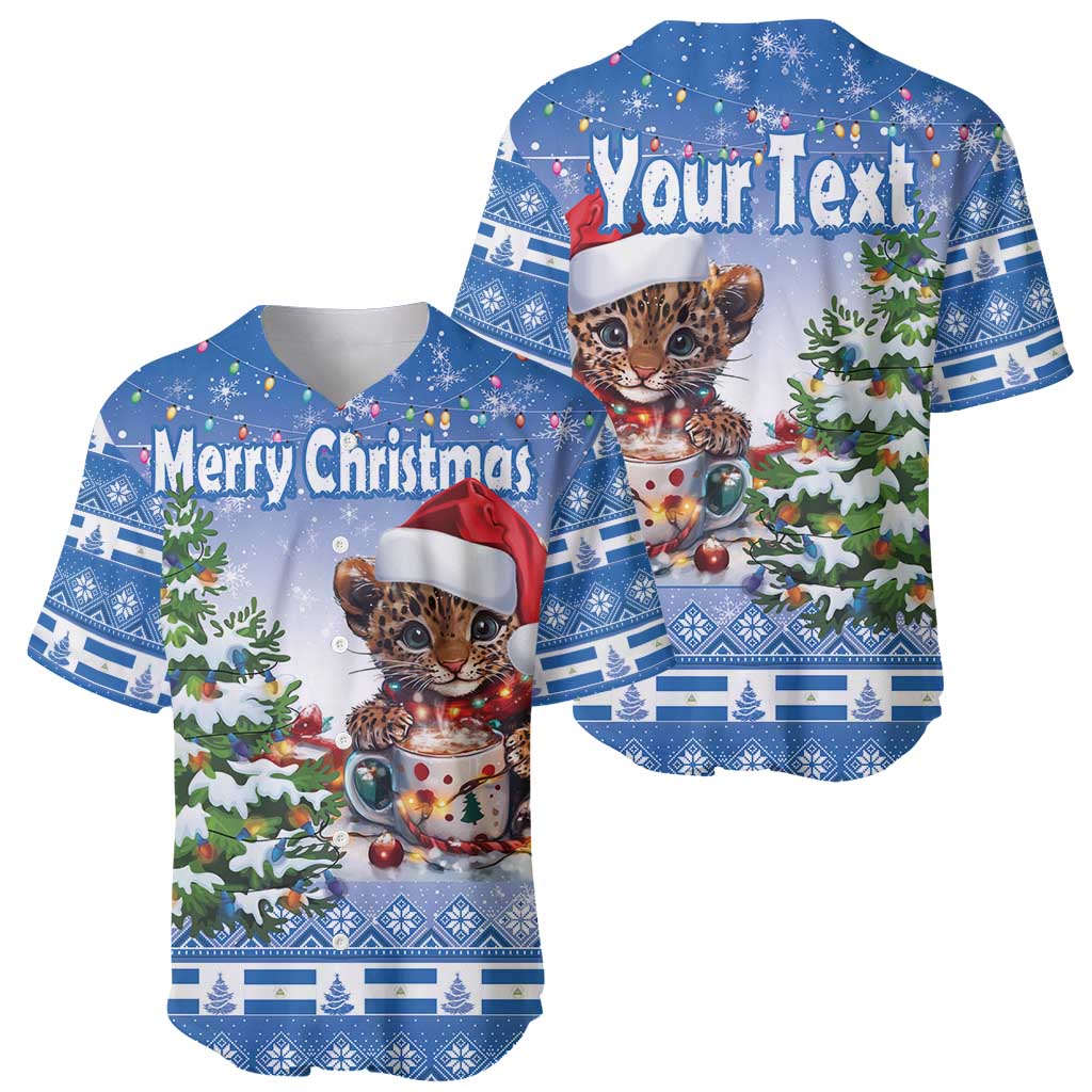 Personalized Nicaragua Christmas Baseball Jersey Panthera Onca Cute With Christmas Tree - Wonder Print Shop