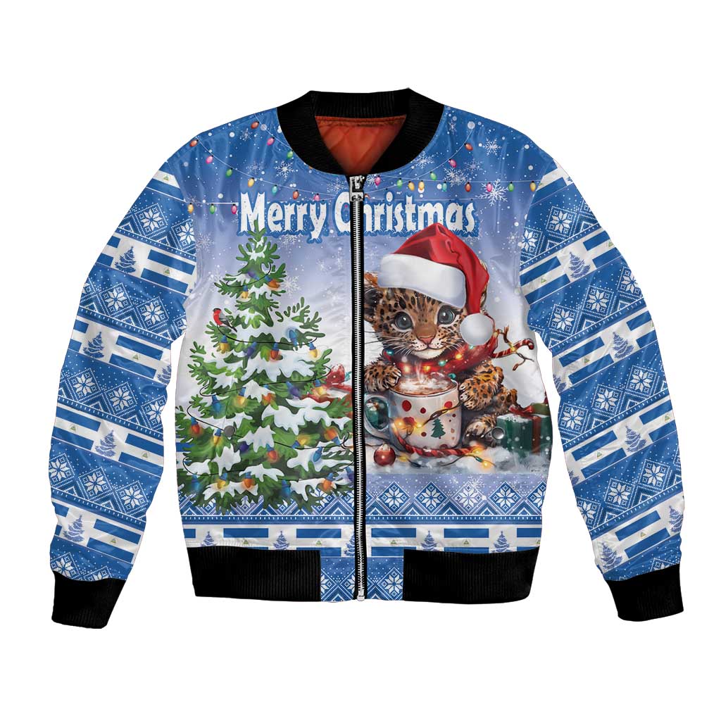 Personalized Nicaragua Christmas Bomber Jacket Panthera Onca Cute With Christmas Tree - Wonder Print Shop