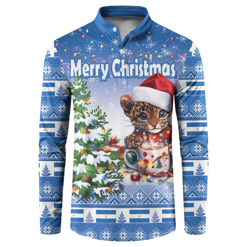 Personalized Nicaragua Christmas Button Sweatshirt Panthera Onca Cute With Christmas Tree - Wonder Print Shop