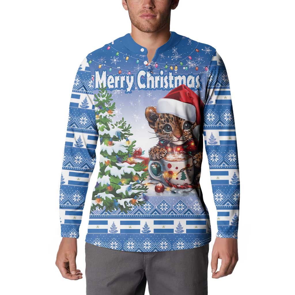 Personalized Nicaragua Christmas Button Sweatshirt Panthera Onca Cute With Christmas Tree - Wonder Print Shop