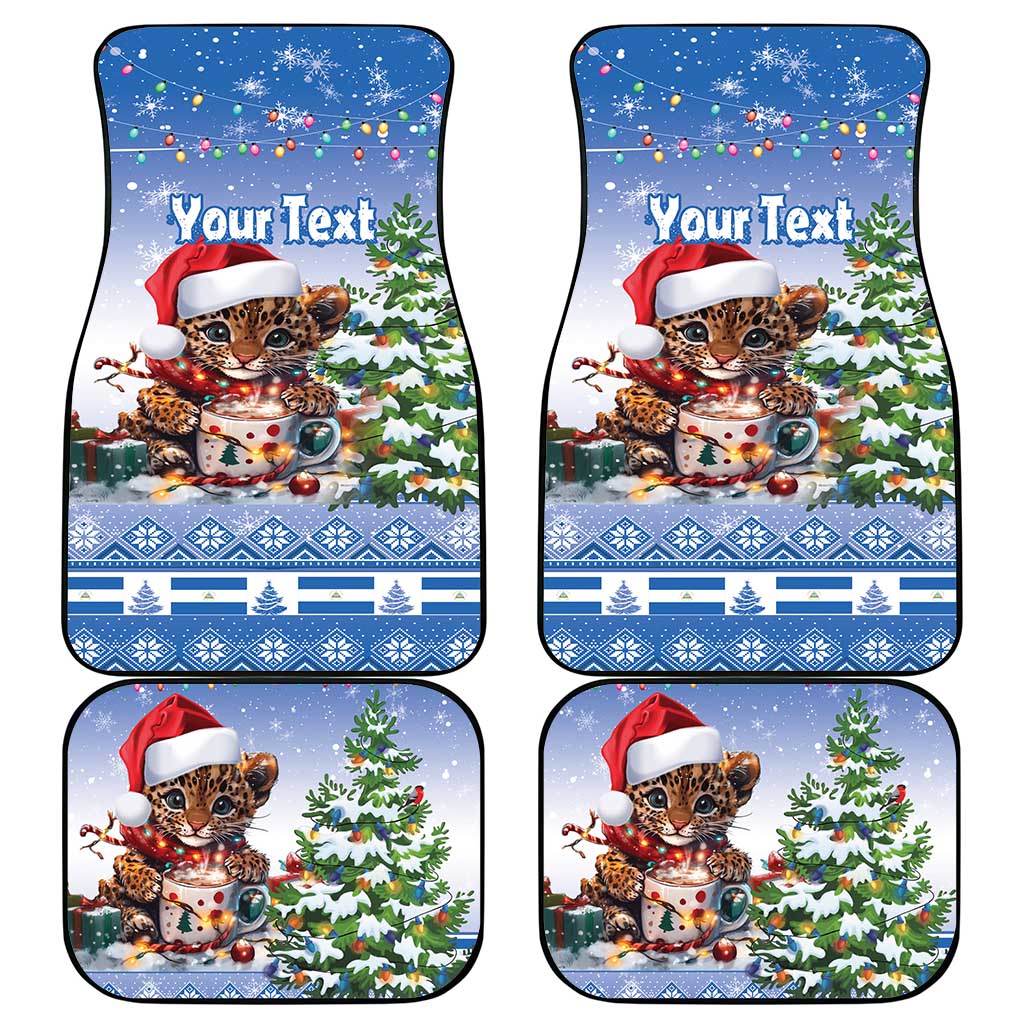 Personalized Nicaragua Christmas Car Mats Panthera Onca Cute With Christmas Tree - Wonder Print Shop