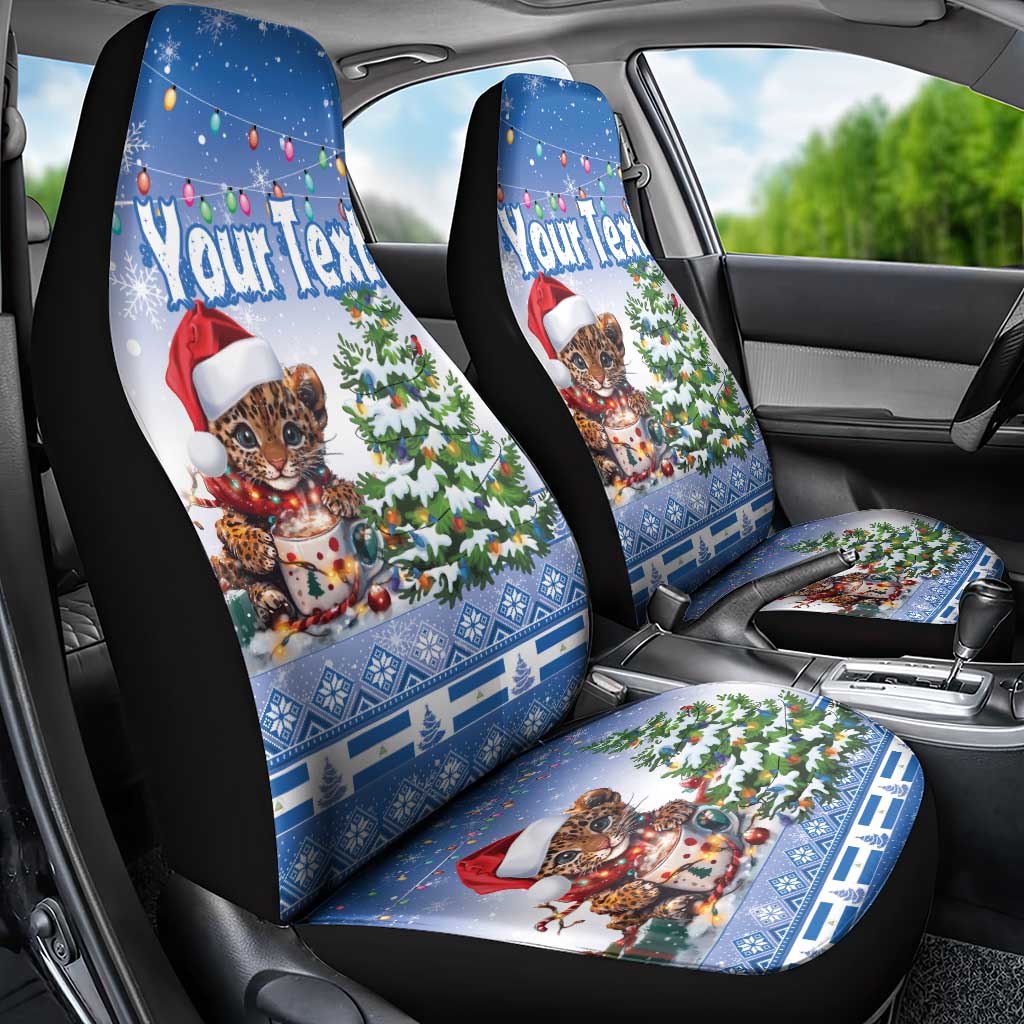 Personalized Nicaragua Christmas Car Seat Cover Panthera Onca Cute With Christmas Tree - Wonder Print Shop