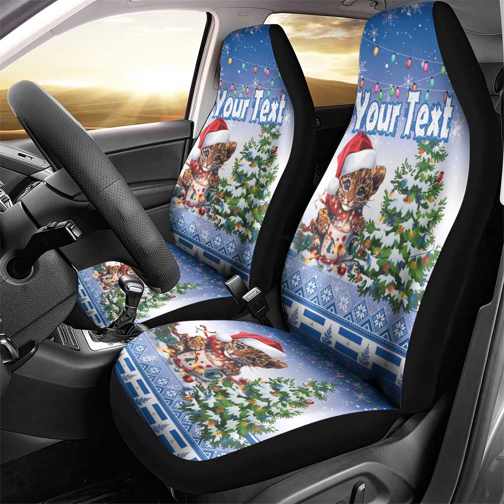 Personalized Nicaragua Christmas Car Seat Cover Panthera Onca Cute With Christmas Tree - Wonder Print Shop