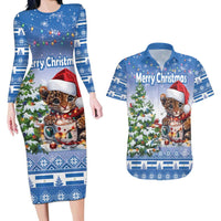 Personalized Nicaragua Christmas Couples Matching Long Sleeve Bodycon Dress and Hawaiian Shirt Panthera Onca Cute With Christmas Tree - Wonder Print Shop