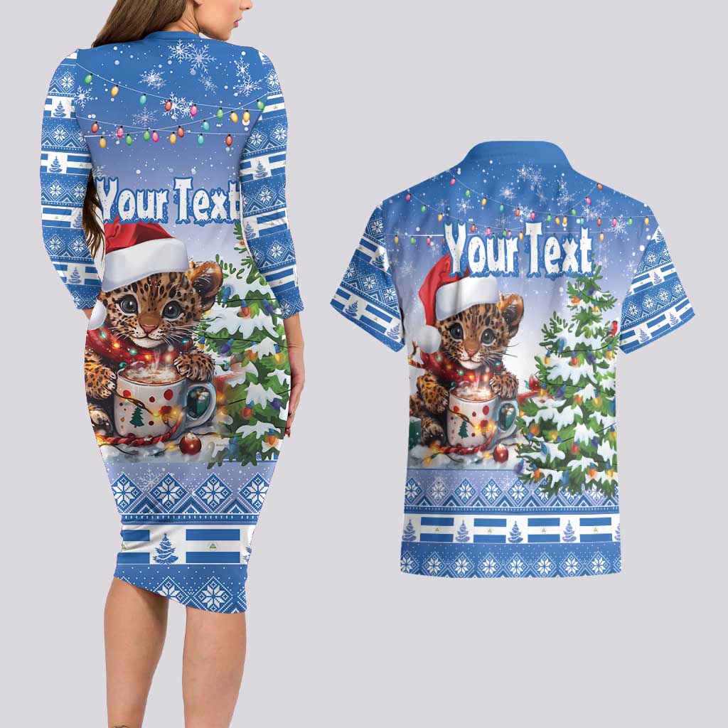 Personalized Nicaragua Christmas Couples Matching Long Sleeve Bodycon Dress and Hawaiian Shirt Panthera Onca Cute With Christmas Tree - Wonder Print Shop