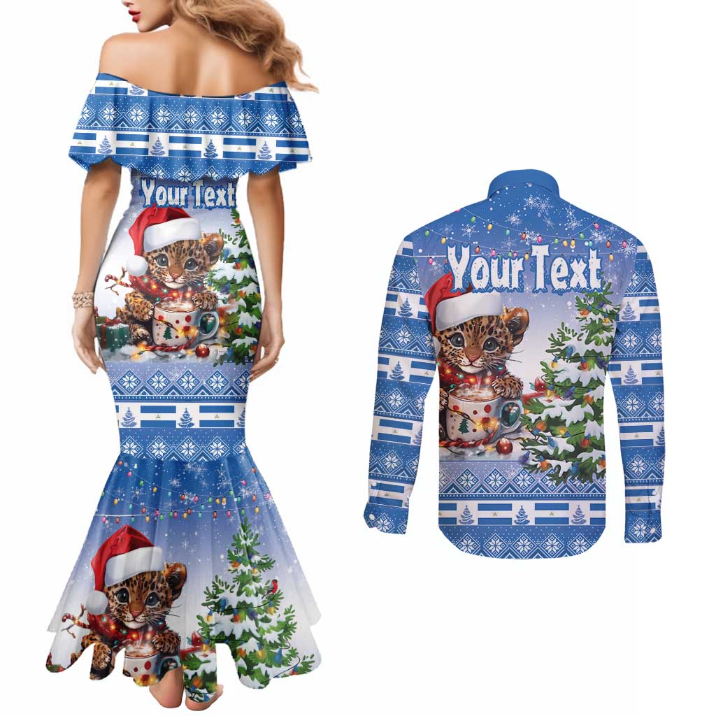 Personalized Nicaragua Christmas Couples Matching Mermaid Dress and Long Sleeve Button Shirt Panthera Onca Cute With Christmas Tree