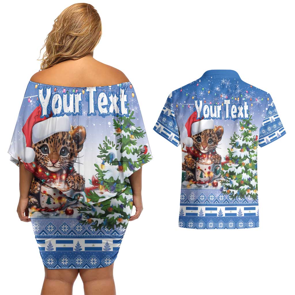 Personalized Nicaragua Christmas Couples Matching Off Shoulder Short Dress and Hawaiian Shirt Panthera Onca Cute With Christmas Tree - Wonder Print Shop