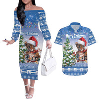 Personalized Nicaragua Christmas Couples Matching Off The Shoulder Long Sleeve Dress and Hawaiian Shirt Panthera Onca Cute With Christmas Tree - Wonder Print Shop