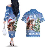 Personalized Nicaragua Christmas Couples Matching Off The Shoulder Long Sleeve Dress and Hawaiian Shirt Panthera Onca Cute With Christmas Tree - Wonder Print Shop