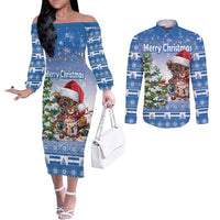 Personalized Nicaragua Christmas Couples Matching Off The Shoulder Long Sleeve Dress and Long Sleeve Button Shirt Panthera Onca Cute With Christmas Tree