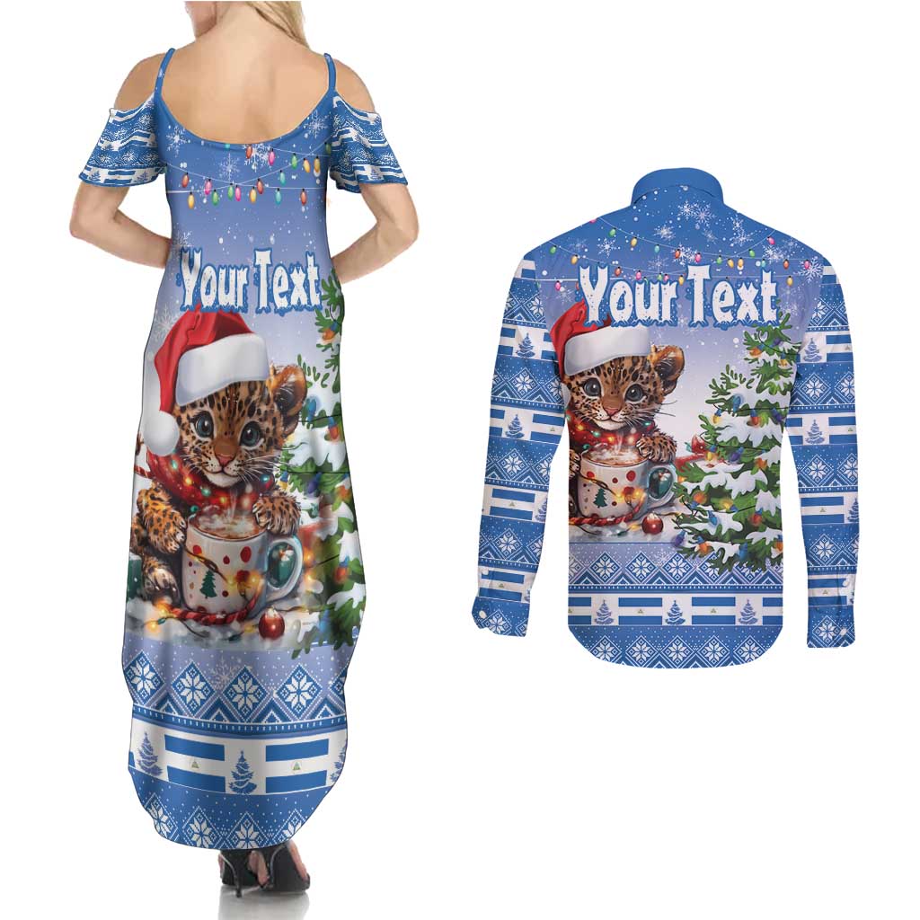 Personalized Nicaragua Christmas Couples Matching Summer Maxi Dress and Long Sleeve Button Shirt Panthera Onca Cute With Christmas Tree - Wonder Print Shop