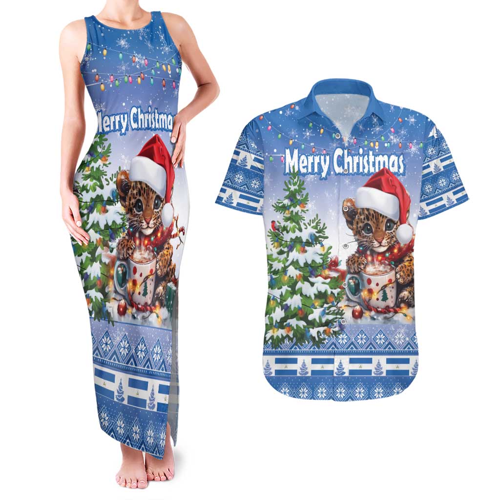 Personalized Nicaragua Christmas Couples Matching Tank Maxi Dress and Hawaiian Shirt Panthera Onca Cute With Christmas Tree - Wonder Print Shop