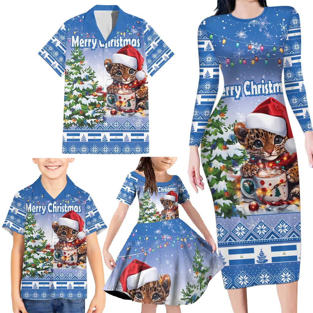 Personalized Nicaragua Christmas Family Matching Long Sleeve Bodycon Dress and Hawaiian Shirt Panthera Onca Cute With Christmas Tree - Wonder Print Shop