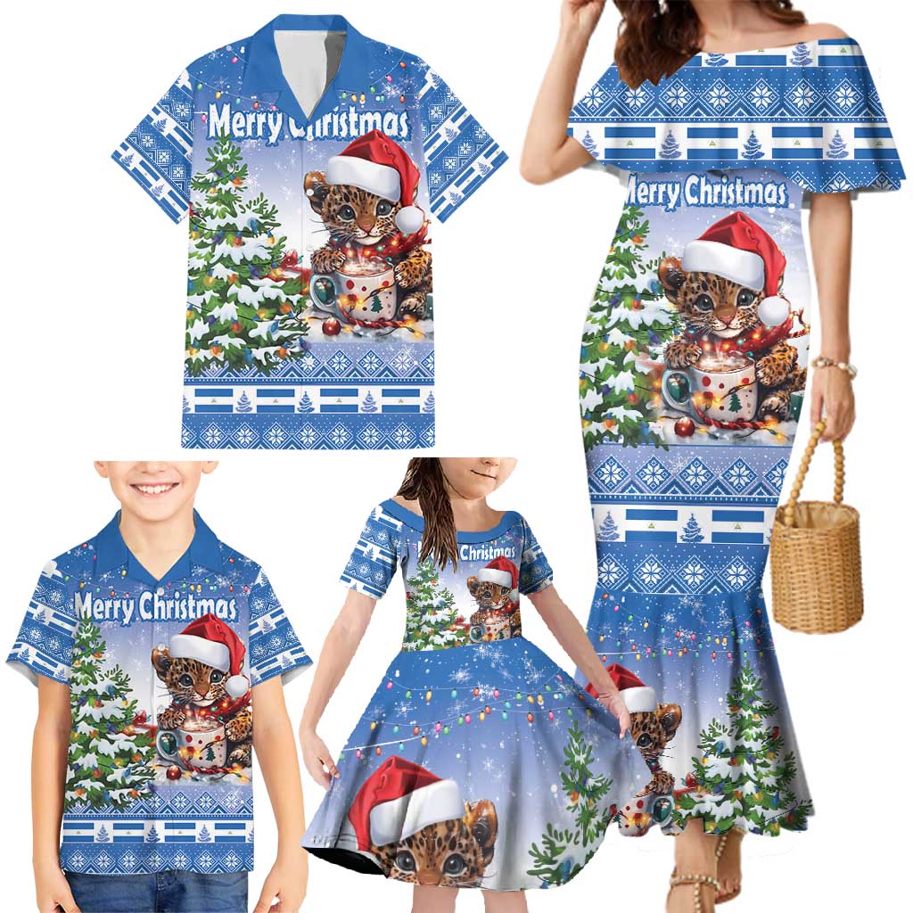 Personalized Nicaragua Christmas Family Matching Mermaid Dress and Hawaiian Shirt Panthera Onca Cute With Christmas Tree - Wonder Print Shop