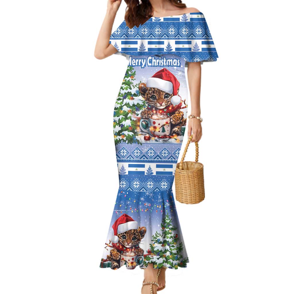 Personalized Nicaragua Christmas Family Matching Mermaid Dress and Hawaiian Shirt Panthera Onca Cute With Christmas Tree - Wonder Print Shop