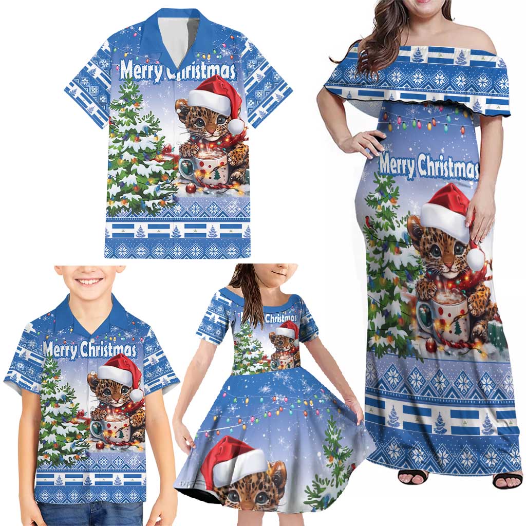 Personalized Nicaragua Christmas Family Matching Off Shoulder Maxi Dress and Hawaiian Shirt Panthera Onca Cute With Christmas Tree - Wonder Print Shop