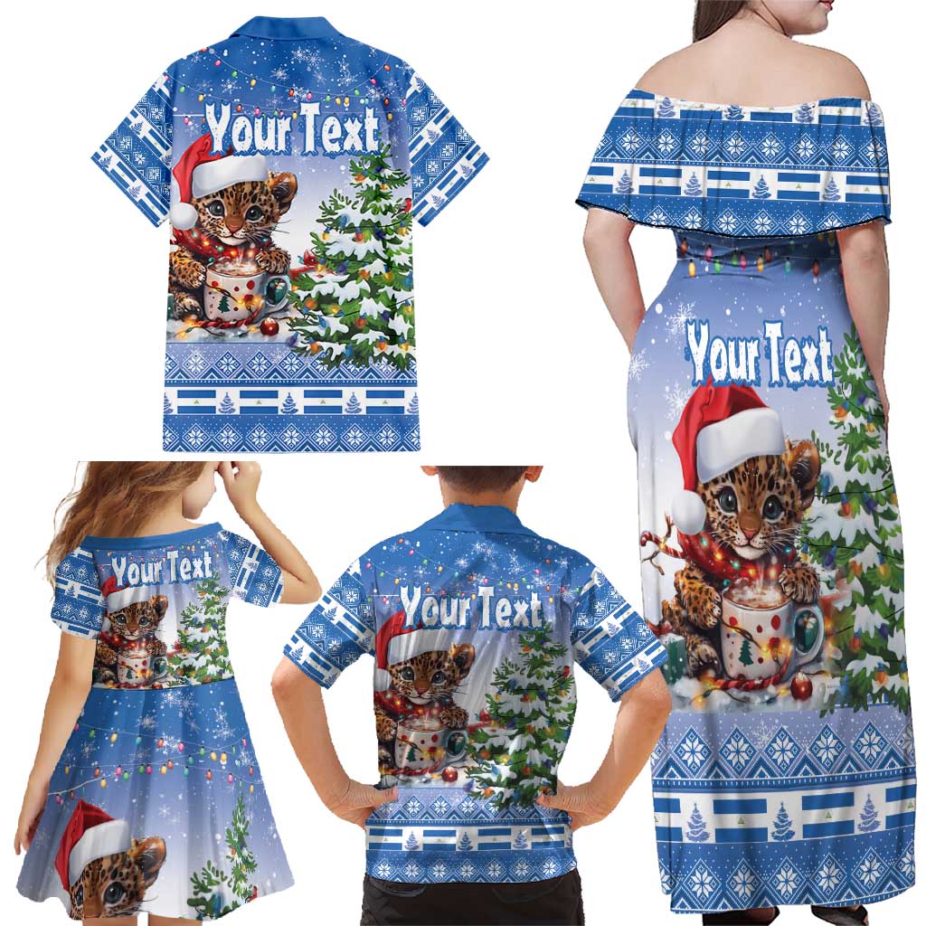 Personalized Nicaragua Christmas Family Matching Off Shoulder Maxi Dress and Hawaiian Shirt Panthera Onca Cute With Christmas Tree - Wonder Print Shop