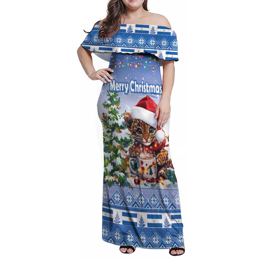 Personalized Nicaragua Christmas Family Matching Off Shoulder Maxi Dress and Hawaiian Shirt Panthera Onca Cute With Christmas Tree - Wonder Print Shop