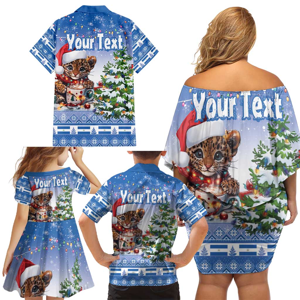 Personalized Nicaragua Christmas Family Matching Off Shoulder Short Dress and Hawaiian Shirt Panthera Onca Cute With Christmas Tree - Wonder Print Shop