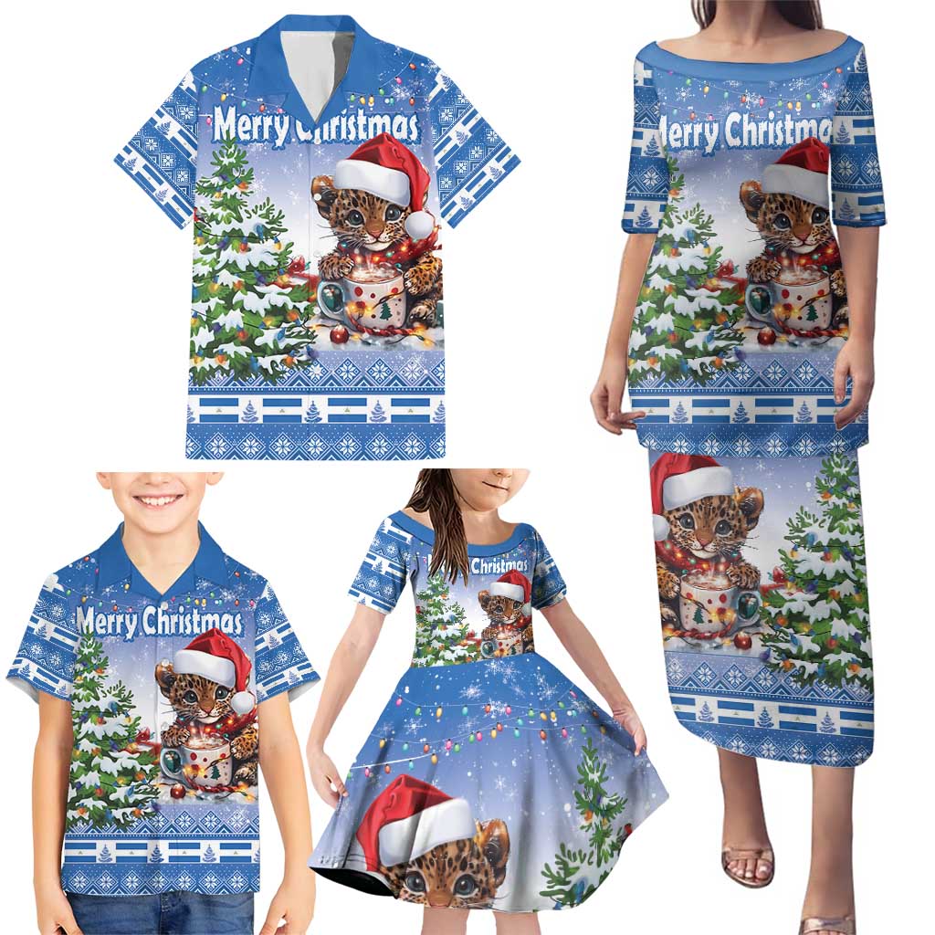 Personalized Nicaragua Christmas Family Matching Puletasi and Hawaiian Shirt Panthera Onca Cute With Christmas Tree - Wonder Print Shop